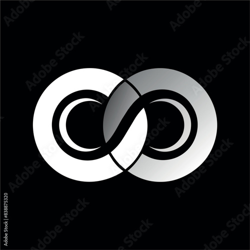 Two circles logo from overlapping parallel lines silver gradient vector illustration on white background generated by Ai
