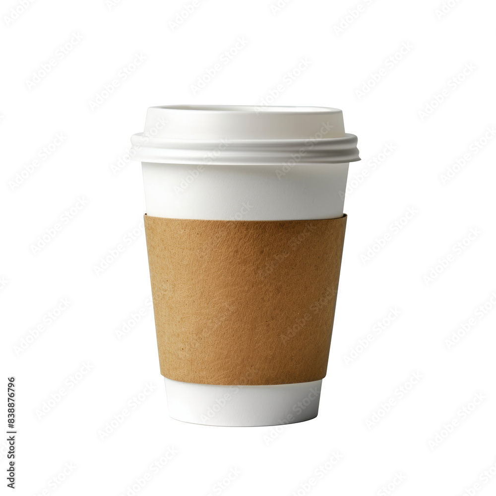 Disposable Paper Coffee Cup with Sleeve isolated on transparent background Disposable Paper Coffee Cup with Sleeve isolated on transparent background