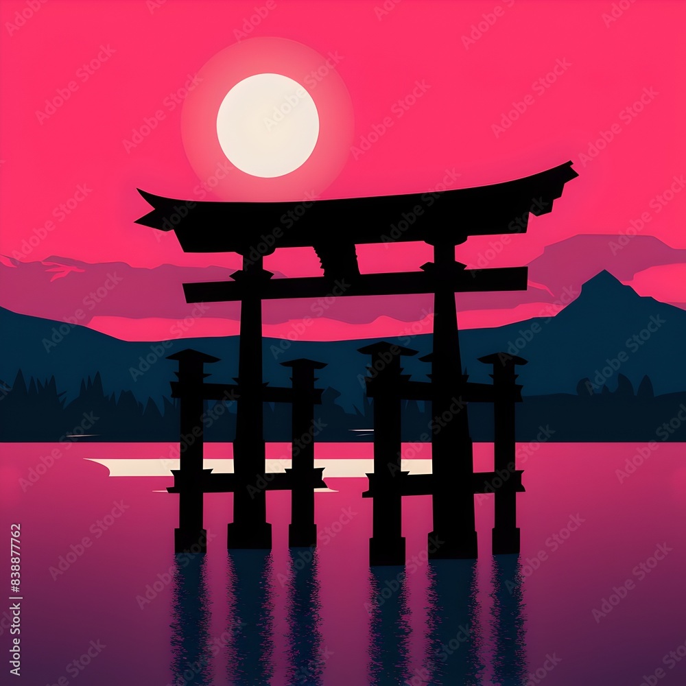 AI Generate of silhouetted illustration Japanese Torii AI Generate of silhouetted illustration Japanese Torii