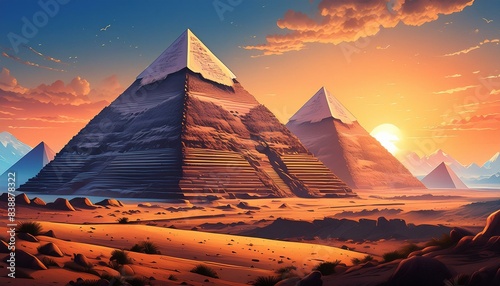 Pyramids and sunset, Egypt like architecture photo