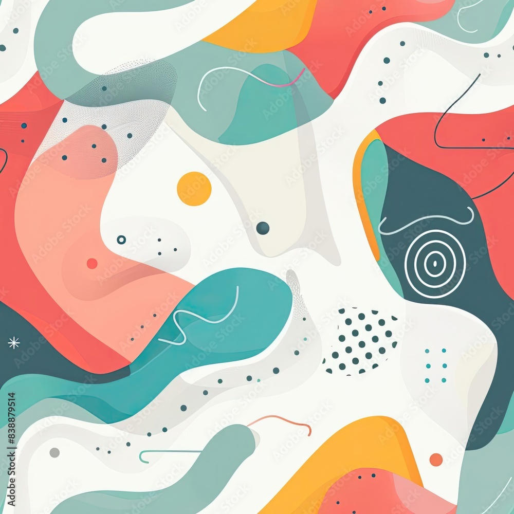 Fototapeta premium Abstract colorful pattern with fluid shapes and geometric elements.