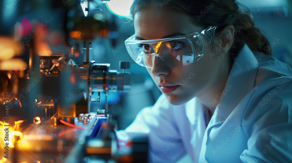 A female scientist working on an advanced machine in the laboratory, A female scientist working on an advanced machine in the laboratory,