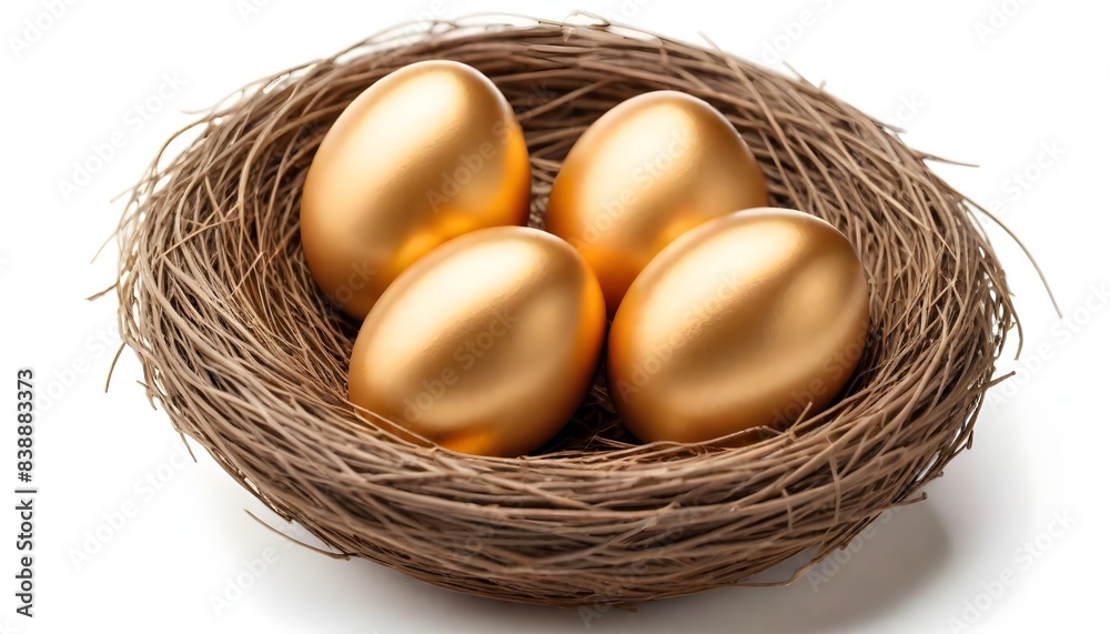 Egg gold on nest isolated on white background