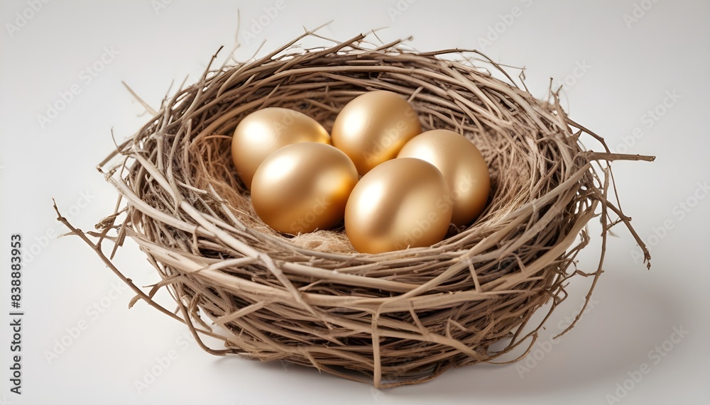 Egg gold on nest isolated on white background Egg gold on nest isolated on white background