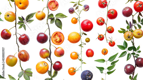 Various colorful tomatoes on vines