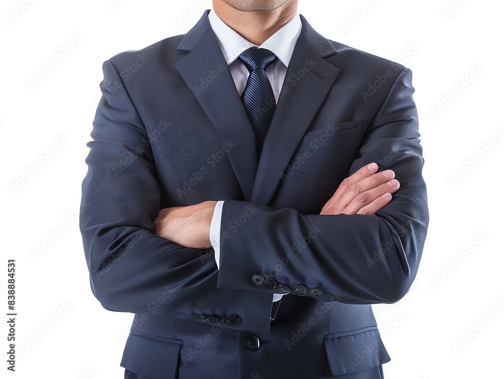 Closeup Businessman standing with crossed arms, studio white background, formal corporate attire, confident expression, isolated professional shot, clear copy space, highresolution Closeup Businessman standing with crossed arms, studio white background, formal corporate attire, confident expression, isolated professional shot, clear copy space, highresolution