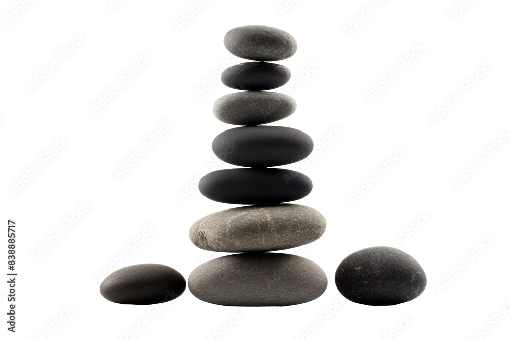 Zen Tower: A Balancing Act of Nature on a White or Clear Surface PNG Transparent Background. Zen Tower: A Balancing Act of Nature on a White or Clear Surface PNG Transparent Background.