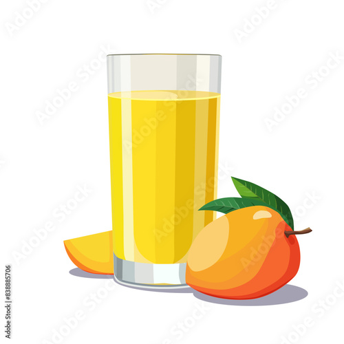 Full glass of yellow freshly squeezed mango juice. Isolated vector summer drink for flat design