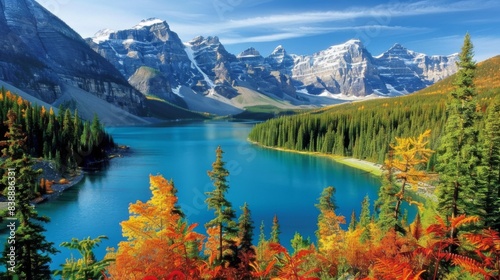 Lake in the mountains. Landscape nature illustration generated by ai