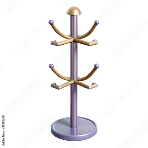 A sleek metal rack with multiple hooks for coat storage and organization Simple coat rack.  Functional design for contemporary home decor.  Simple, modern, and space-saving Simple coat rack.