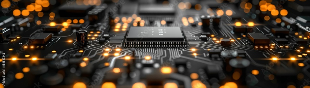 Industrial X-ray of a circuit board, revealing inner pathways, detailed and precise