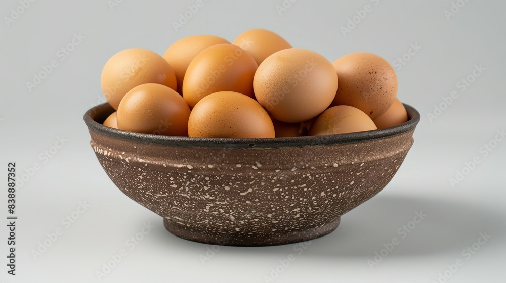 Isolated studio shot of a bowl filled with fresh eggs, detailed and crisp, ideal for food advertising campaigns Isolated studio shot of a bowl filled with fresh eggs, detailed and crisp, ideal for food advertising campaigns