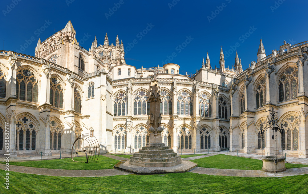 panorama view of the cloister of the historic Burgos Cathedral panorama view of the cloister of the historic Burgos Cathedral