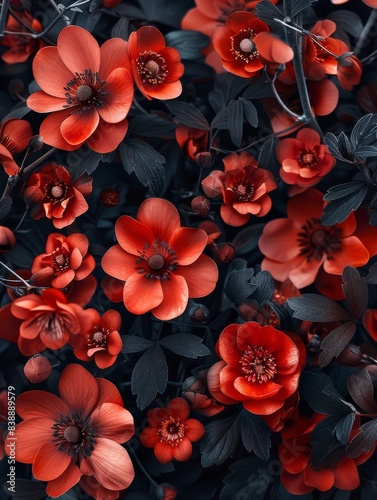 Flowers pattern  red and black  dark vibes. Generative AI.