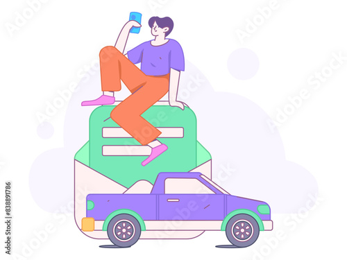 Buy insurance for car flat character vector concept operation illustration
