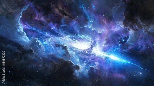 Brilliant quasar emitting powerful jets of energy, cosmic lighthouse photo