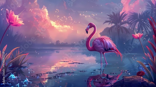 Illustration disign of a pink flamingo. Ai Generate. photo