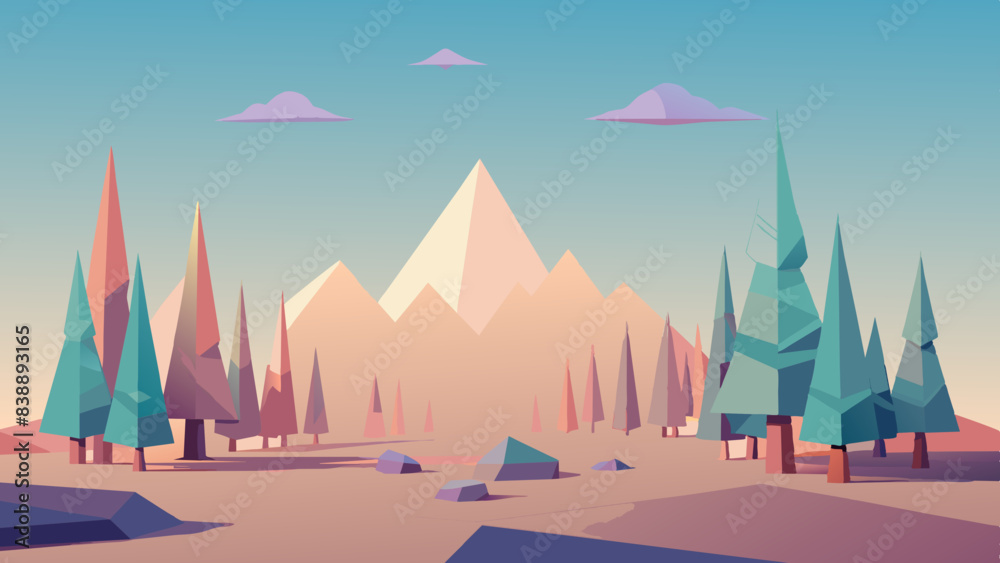 Naklejka premium Serene Mountain Landscape with Pastel Colors at Dawn