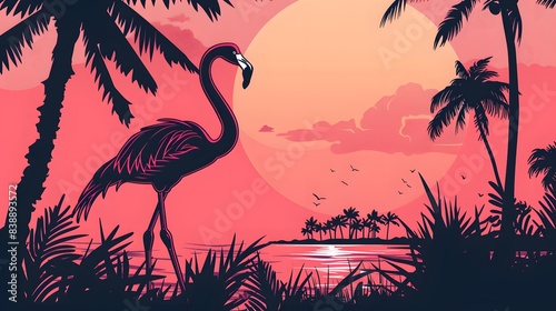Illustration disign of a pink flamingo. Ai Generate.