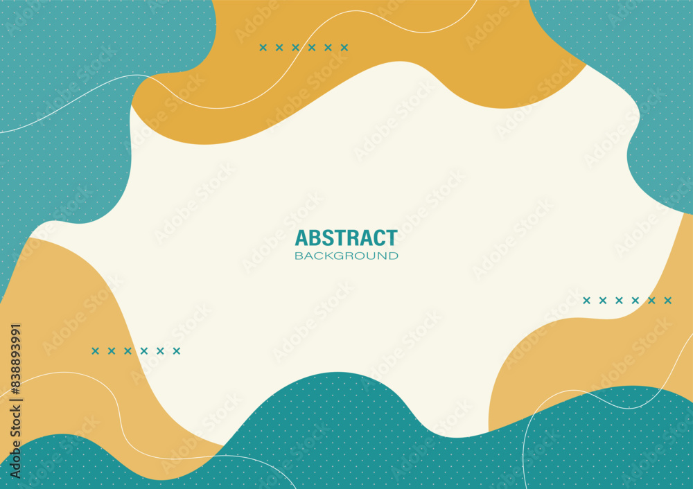 Abstract turquoise and yellow organic shapes on a white background. Flat design and decorate with white lines and dots pattern for the banner template. Abstract turquoise and yellow organic shapes on a white background. Flat design and decorate with white lines and dots pattern for the banner template.