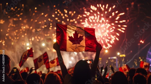 Canada independence day. City landscape with fireworks illustration generated by ai