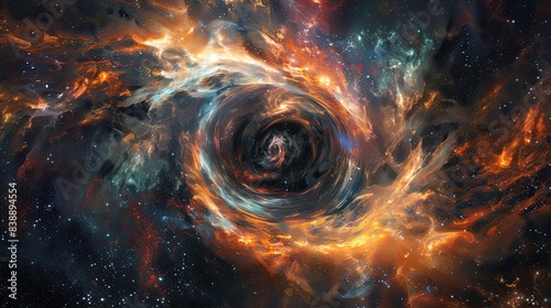 Dramatic portrayal of a wormhole in a nebula, cosmic mystery © Korn