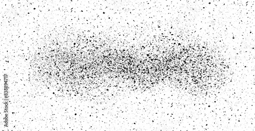 Black grunge speckle on white background. Distress grain abstract texture with grungy splash dirty pattern. Backdrop with specks, grit, scratches, rough sand effect  