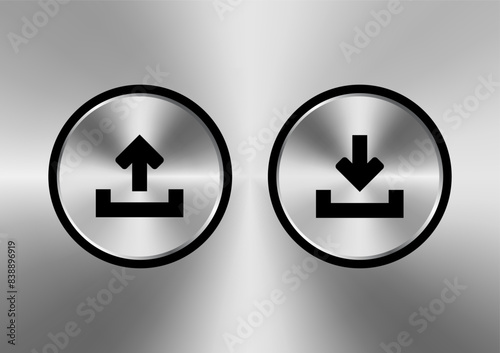 Upload, Download icon silver button vector illustration. for mobile apps, web apps and print media.