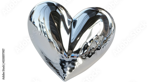 silver heart isolated on transparent background, heart cut out  photo