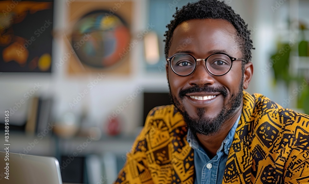 Content male accountant smiling during remote work Content male accountant smiling during remote work