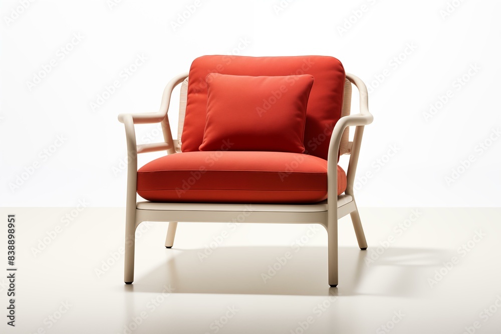 Modern red armchair with white details on white background