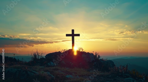 Cross on landscape background illustration generated by ai