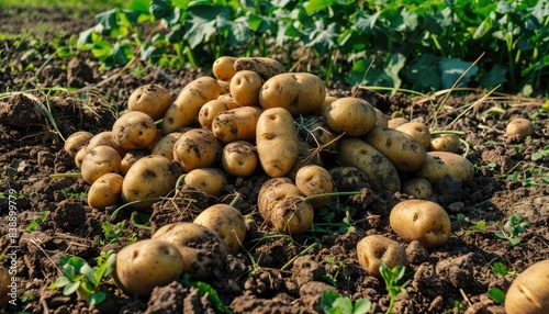 Freshly Harvested Potatoes in Field, Pile of Organic Potatoes, Farm Produce, Autumn Harvest Season, Agricultural Crops, Nature Scene