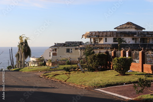 Durban, KwaZulu Natal, South Africa - June 4 2024: Tornado damage to houses in Desainager and Seatides on KwaZulu Natal north coast