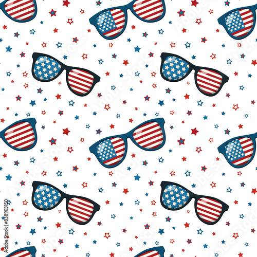 American patriotic bow seamless pattern for Independence day celebration. Isolated on white background. 4th of July holiday decor