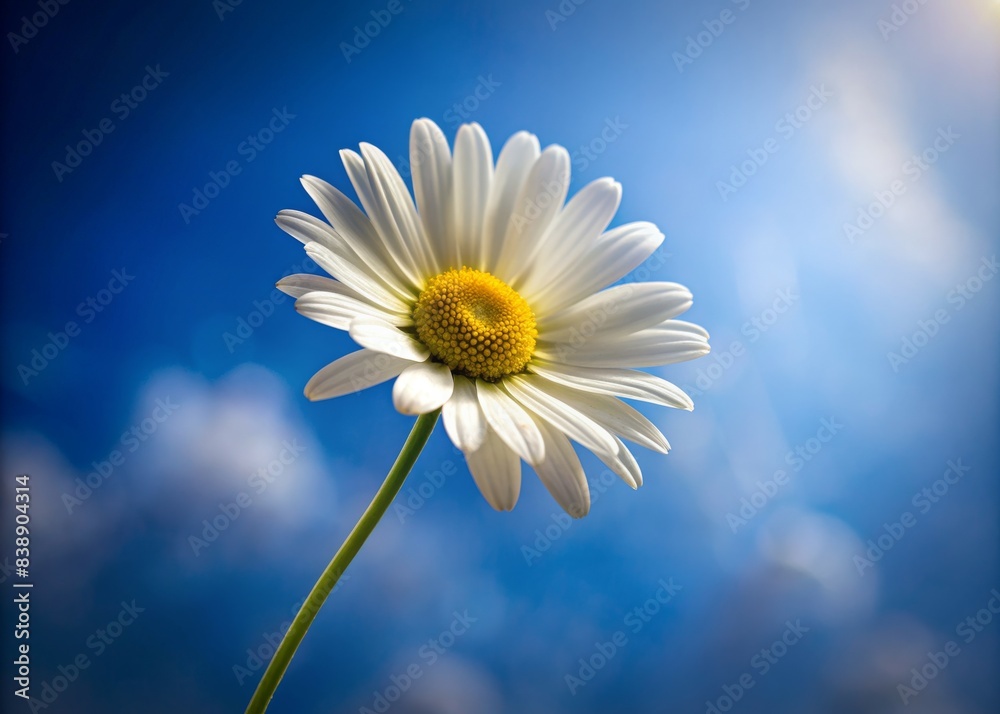 wild daisy flower, stretches towards the sun, against the background of the summer clouds. wild daisy flower, stretches towards the sun, against the background of the summer clouds.