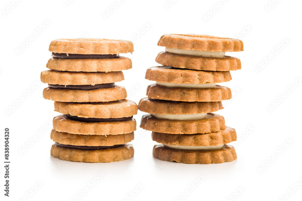 Sandwich Cookies with a cream filling isolated on white background. Sandwich Cookies with a cream filling isolated on white background.