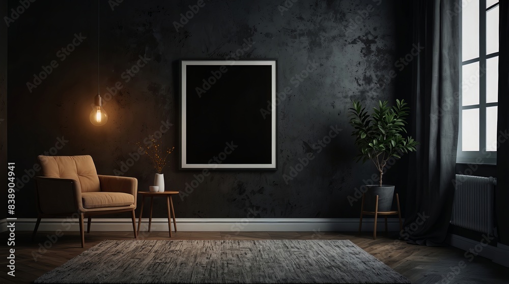 3d rendering empty poster with dark interior design 3d rendering empty poster with dark interior design