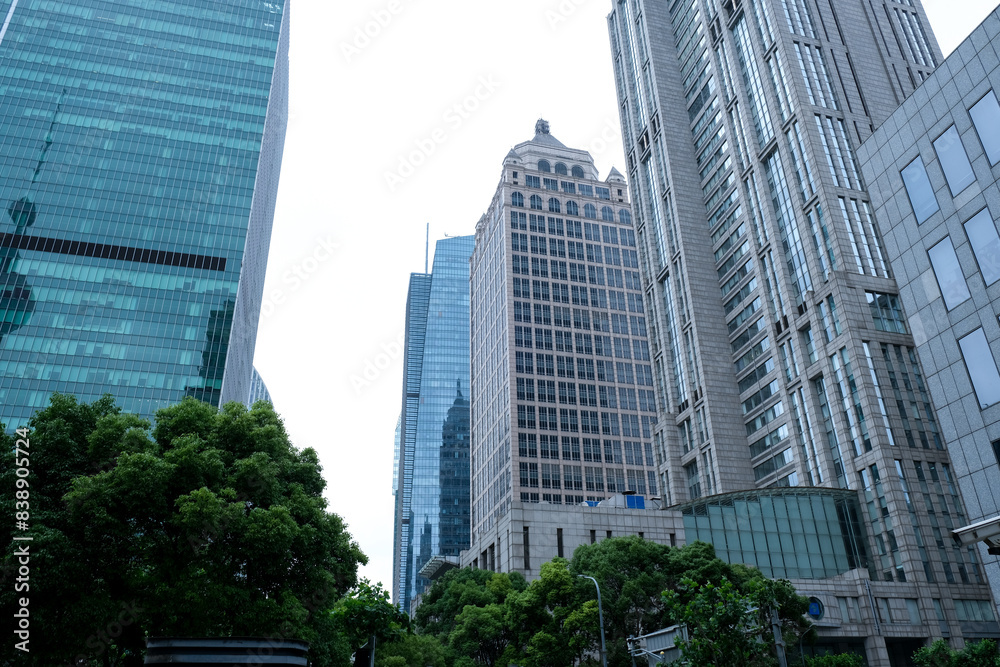 Skyscrapers in modern Shanghai city of China. Glass modern high buildings Skyscrapers in modern Shanghai city of China. Glass modern high buildings