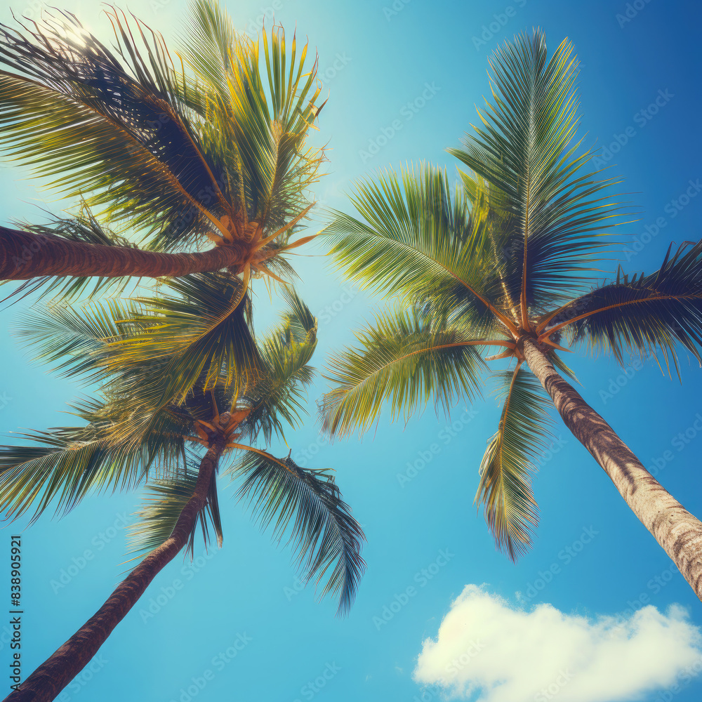 Summer holidays travel concept. Palm trees against blue sky Summer holidays travel concept. Palm trees against blue sky