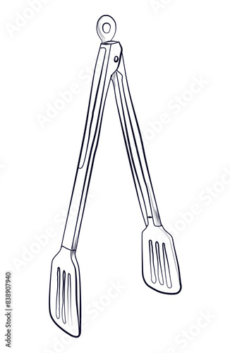 black and white drawing of barbecue tongs illustration