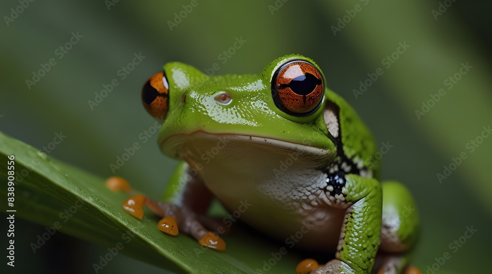 Obraz premium A frog on a green leaf.generative.ai 