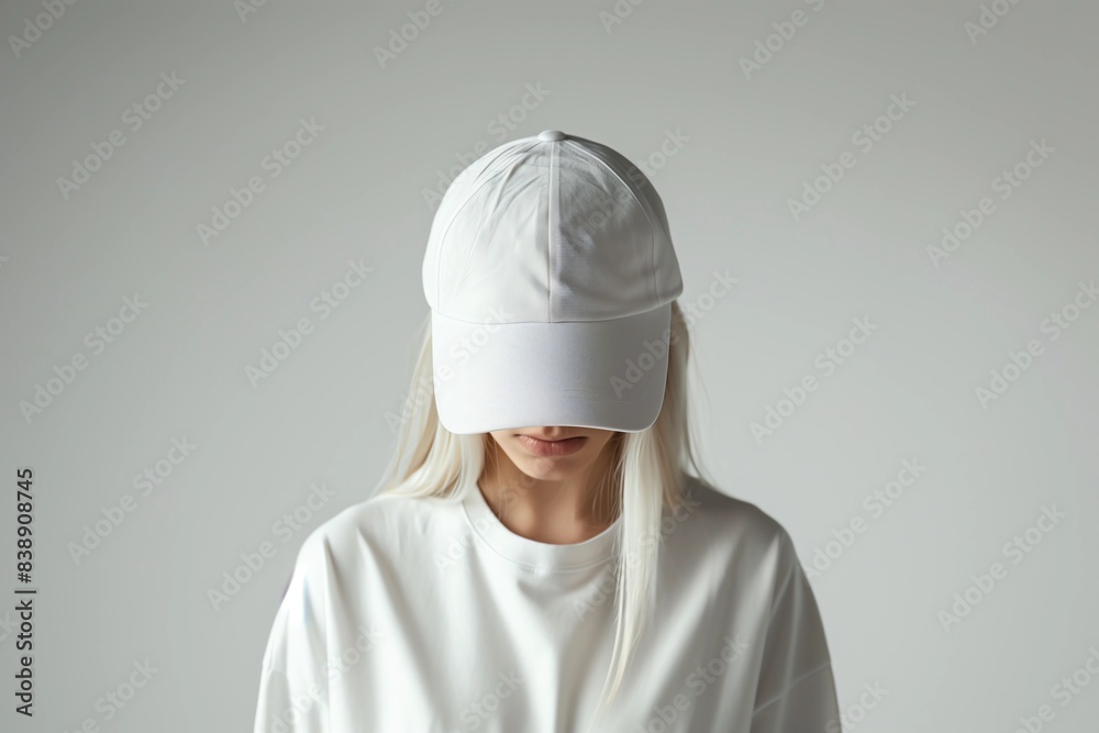 Woman wearing blank white baseball cap, mockup Woman wearing blank white baseball cap, mockup