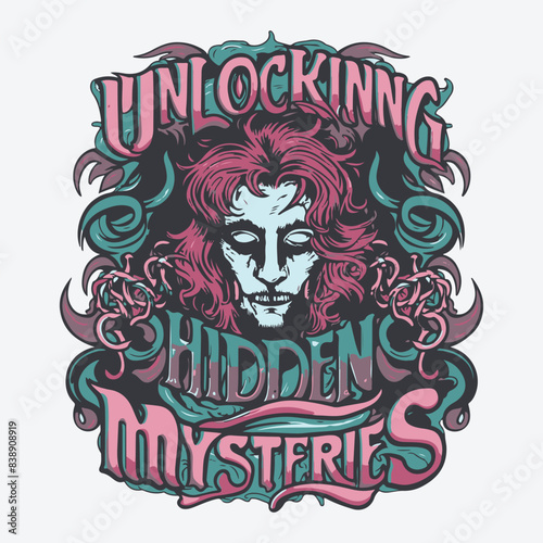 Unlocking Hidden Mysteries T-Shirt Design. Tortured Poet Gothic  Vector
