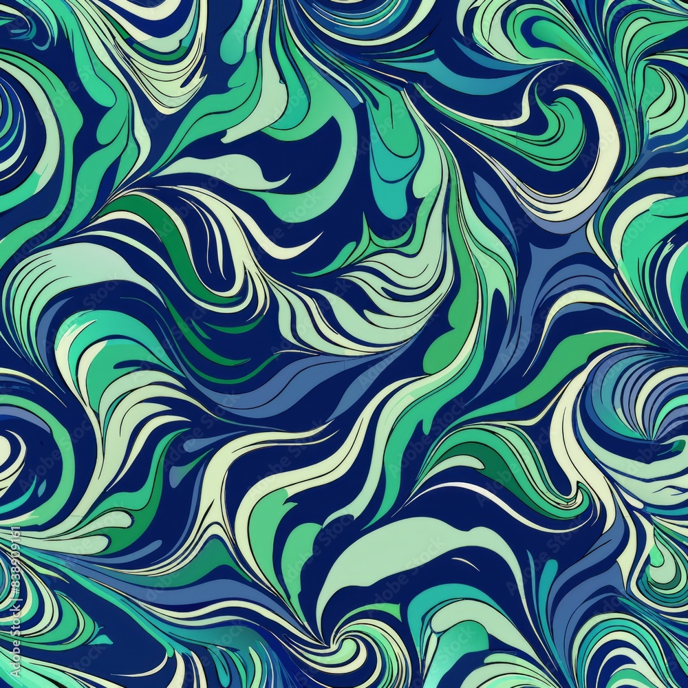 Seamless pattern of dynamic marble swirls in shades of navy blue and emerald green, Generative AI Seamless pattern of dynamic marble swirls in shades of navy blue and emerald green, Generative AI