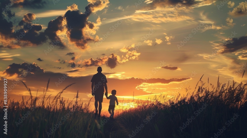 Fototapeta premium Happy Father's Day. Father and children. Background illustration generated by ai