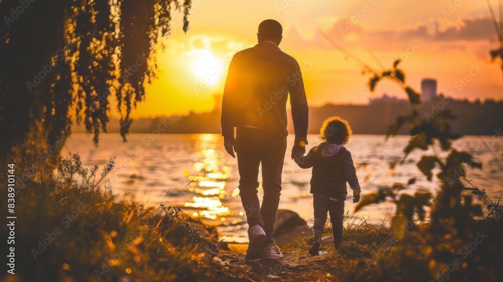 Fototapeta premium Happy Father's Day. Father and children. Background illustration generated by ai