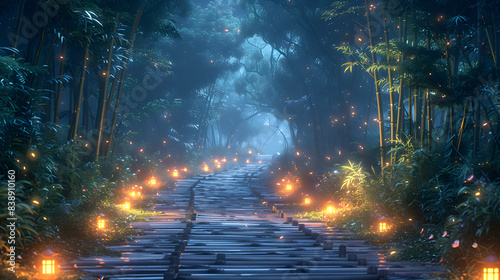 3D nighttime bamboo forest view