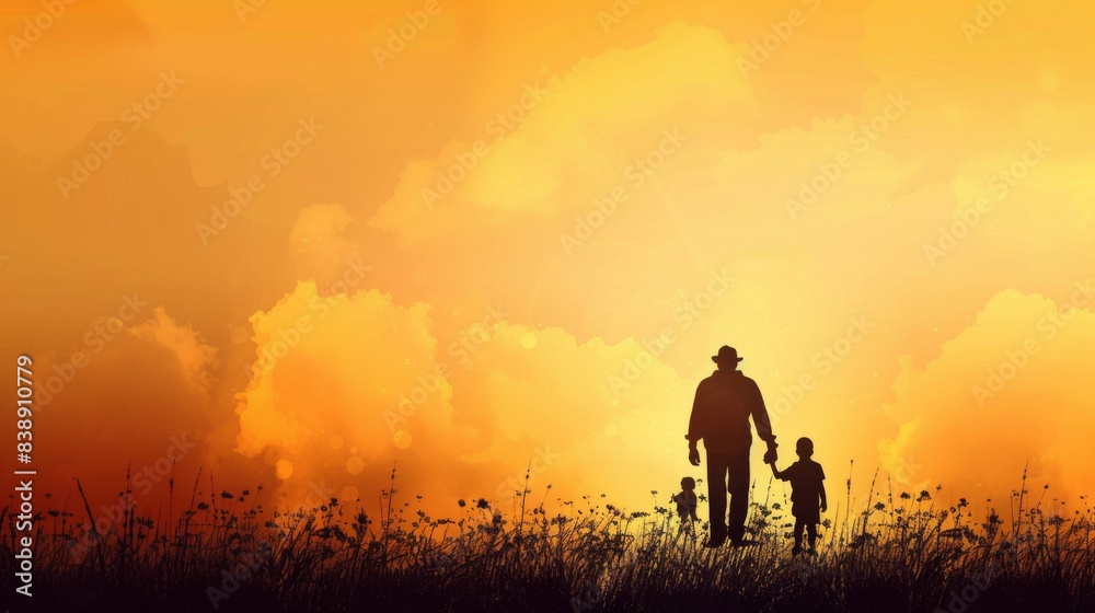 Fototapeta premium Happy Father's Day. Father and children. Background illustration generated by ai