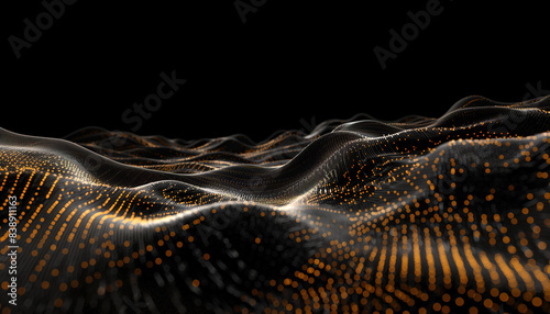 Abstract digital waves background wallpaper technology banner concept gold and silver flecks with black landscape photo